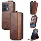 For OPPO Reno8 Splicing Wallet Card Holder Vertical Flip Leather Phone Case(Brown) - 1
