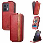 For OPPO Reno8 Splicing Wallet Card Holder Vertical Flip Leather Phone Case(Red) - 1