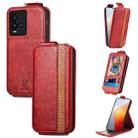 For vivo iQOO 10 Splicing Wallet Card Holder Vertical Flip Leather Phone Case(Red) - 1