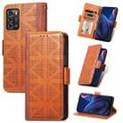 For ZTE Blade A72 4G Grid Leather Flip Phone Case(Brown) - 1