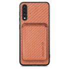 For Samsung Galaxy A50 Carbon Fiber Leather Card Magsafe Case(Brown) - 1