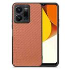 For vivo Y35 Carbon Fiber Texture Leather Back Cover Phone Case(Brown) - 1