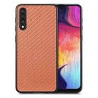 For Samsung Galaxy A50 Carbon Fiber Texture Leather Back Cover Phone Case(Brown) - 1