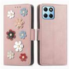 For Honor X8 5G Stereoscopic Flowers Leather Phone Case(Rose Gold) - 1