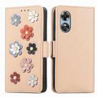 For OPPO A17 Stereoscopic Flowers Leather Phone Case(Khaki) - 1