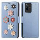 For vivo T2X Stereoscopic Flowers Leather Phone Case(Blue) - 1