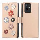 For vivo T2X Stereoscopic Flowers Leather Phone Case(Khaki) - 1