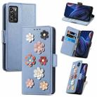 For ZTE Blade A72 4G Stereoscopic Flowers Leather Phone Case(Blue) - 1