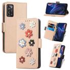 For ZTE Blade A72 4G Stereoscopic Flowers Leather Phone Case(Khaki) - 1