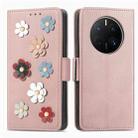For Huawei Mate 50 Pro Stereoscopic Flowers Leather Phone Case(Rose Gold) - 1