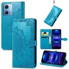 For Xiaomi Redmi Note 12 5G Mandala Flower Embossed Leather Phone Case(Blue) - 1