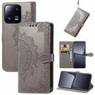 For Xiaomi 13 Pro Mandala Flower Embossed Leather Phone Case(Gray) - 1