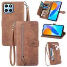 For Honor X8 5G Embossed Flower Shockproof Leather Phone Case(Brown) - 1