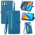 For Honor X8 5G Embossed Flower Shockproof Leather Phone Case(Blue) - 1