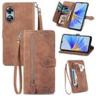 For OPPO A17 Embossed Flower Shockproof Leather Phone Case(Brown) - 1