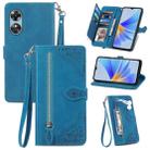 For OPPO A17 Embossed Flower Shockproof Leather Phone Case(Blue) - 1