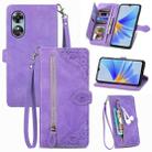 For OPPO A17 Embossed Flower Shockproof Leather Phone Case(Purple) - 1