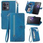 For OPPO Reno8 Embossed Flower Shockproof Leather Phone Case(Blue) - 1