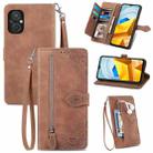 For Xiaomi Poco M5 Embossed Flower Shockproof Leather Phone Case(Brown) - 1