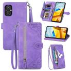 For Xiaomi Poco M5 Embossed Flower Shockproof Leather Phone Case(Purple) - 1