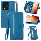 For vivo iQOO 10 Embossed Flower Shockproof Leather Phone Case(Blue) - 1