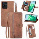 For vivo T2X 5G Embossed Flower Shockproof Leather Phone Case(Brown) - 1