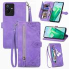 For vivo T2X 5G Embossed Flower Shockproof Leather Phone Case(Purple) - 1