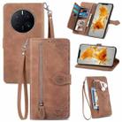 For Huawei Mate 50 Pro Embossed Flower Shockproof Leather Phone Case(Brown) - 1