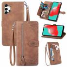 For  Samsung Galaxy A32 5G Embossed Flower Shockproof Leather Phone Case(Brown) - 1