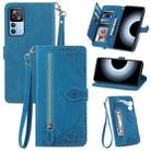 For Xiaomi Redmi K50 Ultra Embossed Flower Shockproof Leather Phone Case(Blue) - 1