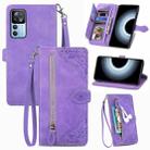 For Xiaomi Redmi K50 Ultra Embossed Flower Shockproof Leather Phone Case(Purple) - 1