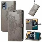 For Nokia X30 Mandala Flower Embossed Leather Phone Case(Gray) - 1