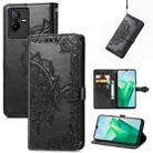 For vivo T2X 5G Mandala Flower Embossed Leather Phone Case(Black) - 1