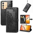 For vivo V23 5G Mandala Flower Embossed Leather Phone Case(Black) - 1