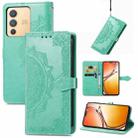For vivo V23 5G Mandala Flower Embossed Leather Phone Case(Green) - 1