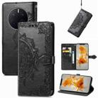 For Huawei Mate 50 Pro Mandala Flower Embossed Leather Phone Case(Black) - 1