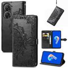 For Asus Zenfone 9 Mandala Flower Embossed Leather Phone Case(Black) - 1