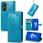 For Asus Zenfone 9 Mandala Flower Embossed Leather Phone Case(Blue) - 1