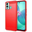 For Infinix Hot 12 Play Brushed Texture Carbon Fiber TPU Phone Case(Red) - 1