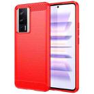 For Xiaomi Redmi K60 Brushed Texture Carbon Fiber TPU Phone Case(Red) - 1