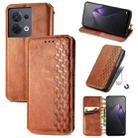 For OPPO Reno8 Cubic Grid Pressed Magnetic Leather Phone Case(Brown) - 1