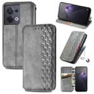 For OPPO Reno8 Cubic Grid Pressed Magnetic Leather Phone Case(Gray) - 1