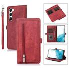 For Samsung Galaxy S23 5G Zipper Card Slot Buckle Wallet Leather Phone Case(Red) - 1