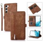 For Samsung Galaxy S23 5G Zipper Card Slot Buckle Wallet Leather Phone Case(Brown) - 1