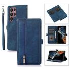 For Samsung Galaxy S23 Ultra 5G Zipper Card Slot Buckle Wallet Leather Phone Case(Blue) - 1