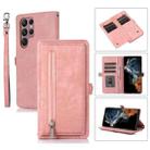 For Samsung Galaxy S23 Ultra 5G Zipper Card Slot Buckle Wallet Leather Phone Case(Pink) - 1