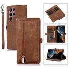 For Samsung Galaxy S23 Ultra 5G Zipper Card Slot Buckle Wallet Leather Phone Case(Brown) - 1