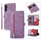 For Samsung Galaxy A14 5G Zipper Card Slot Buckle Wallet Leather Phone Case(Purple) - 1