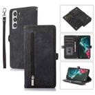 For Samsung Galaxy S22 5G Zipper Card Slot Buckle Wallet Leather Phone Case(Black) - 1