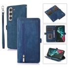 For Samsung Galaxy S22 5G Zipper Card Slot Buckle Wallet Leather Phone Case(Blue) - 1